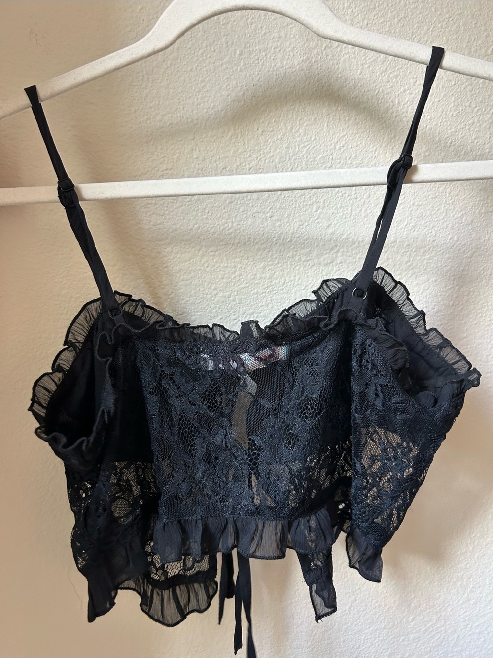 Urban Outfitters Black Lace Ruffle Tie-Front Top - Picture 2 of 4